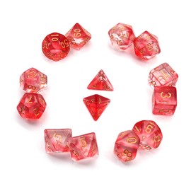 DollaTek Transparent Polyhedral Dice Set Table Games Dice 2 Sets Dice 2 x 7 (14 Pieces) Dice Series D20 D12 D10 D8 D6 D4 DND Dice DND RPG MTG Double Colour One Piece (Red)