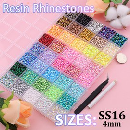 40000Pcs 40 Colors Jelly Rhinestones for Bedazzling, 3mm Multicolor Resin Flatback Gems for Diamond Art, Bedazzler Kit with 3Pcs 10ml B7000 Jewelry Glue for Crafting Book Shoes Nail Art