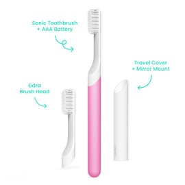 Quip Sonic Toothbrush for Adults with Timer - Includes Extra Brush Head and Travel Cover Mount - Electric, Soft Bristle Refill Head, Plastic Handle, 3 Month Battery Life - Travel Toothbrush - Magenta
