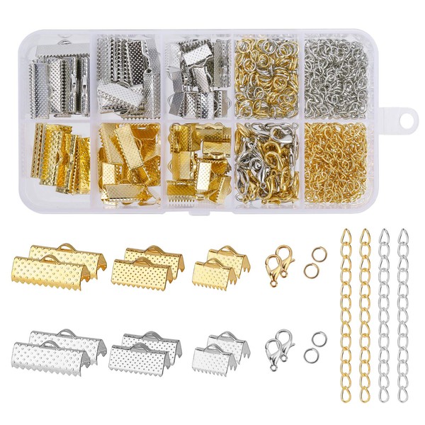 Jewelry Accessories Set with Pinch Crimp Ends Ribbon End, Lobster