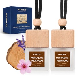 HANOLLY Car Air Freshener Hanging Diffuser 2 Pack - Mahogany Teakwood Car Essential Oil Scent, Cute Car Air Fresheners for Women, 45 + days Long Lasting Air Freshener for Car