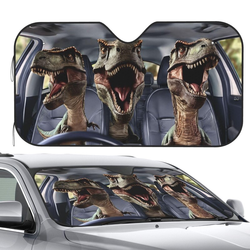 Dujiea Car Front Window Sunshade, Funny Driving Dinosaur Foldable Auto