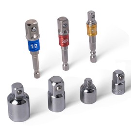 Tycoonest 7Pcs Impact Socket Adapter and Reducer Set, Extension Drill Bit with Holder, 1/4" 3/8" 1/2" Drive Converter Set for Impact Driver Conversions