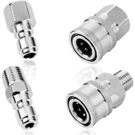 2 Sets NPT 1/4 Inch Pressure Washer Coupler Quick Connect Plug Stainless Steel Male and Female Quick Connect Fittings Pressure Washer Adapter Set (Internal Thread, External Thread)