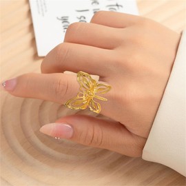 Kokoma Bohemian Flower Statement Ring for Women Butterfly Layered Open Finger Band Wedding Bands Engagement Promise Rings Fashion Jewelry for Cocktail (Butterfly)