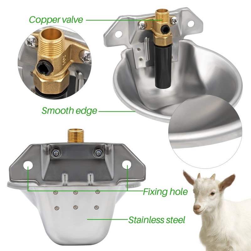 Stainless Steel Thicken Sheep Waterer Automatic Dispenser Goat Copper Valve