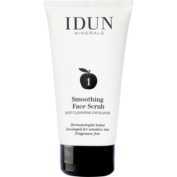 IDUN Minerals Smoothing Face Scrub - Exfoliating Deep Cleanser - Remove Dead Skin Cells w/Natural Silica Granules & Peel w/Malic Acid - 100% Vegan, w/Glycerin & PCA, Dermatologist Tested - 2.53 oz