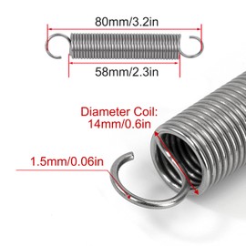 GUNGY Tension Springs with Hooks Stainless Steel Tension Spring 80 mm Outer Diameter 14 mm Wire Diameter 1.5 mm Maximum Tensile Force 3.9 kg 1.5 x 14 x 80 mm Pack of 4