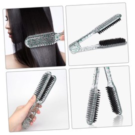 WOONEKY Clamp Hair Straightening Comb Double Sided Brush for Women Durable Bristle Design for Effortless Styling for Home and Salon Use Transparent with Glitter
