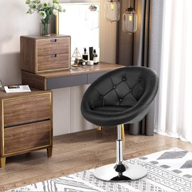 LDAILY Contemporary Makeup Chair, Swivel Accent Chair, Vanity Chair, Adjustable Height Pub Chair, Modern Stool Chair with Backrest, PU Leather, Ideal for for Kitchen, Bistro, Pub, Home, Office (Black)