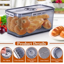 ANYPROLUS Bread Box for Homemade Bread Boxes for Kitchen Counter Airtight, Time Recording Bread Storage Container with Lid, Bread Containers Storage Airtight Loaf Bread Keeper, Grey