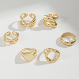 Caiguoer 6Pcs Gold Geometric Rings Joint Ring Set Stacked Open Ring Jewelry for Women and Girls