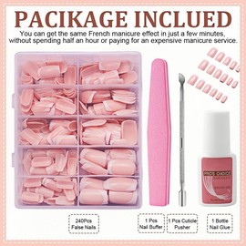 French Tip False Nails, 240Pcs French Manicure Kit, Fake Nails White Tip-Frenchs False Nail Kit, FrenchTip Press On Nail, Full Cover Stick-On Fake Fingernail for Manicure & Nail-Art Decorations