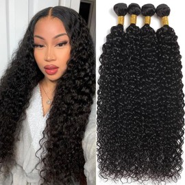 Beautymoon Wet and Wavy Human Hair Bundles 22 22 22 22 Inch 100% Real Human Hair Bundles Water Wave Bundles Human Hair Remy Hair Extensions Natural Black Deals