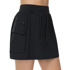 THE GYM PEOPLE - Falda tipo cargo para mujer, de secado rápido, ligera, con cordón, para golf, pantalones cortos integrados con bolsillos, Negro -, Small