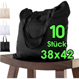 Cotton Bag 38 x 42 cm, Pack of 10, Unprinted, Long Handle, Fabric Bag, Cotton Bag, Jute Bag, Oeko-Tex® Certified Fabric Bag, Shopping Bag to Paint on, 38 x 42 cm