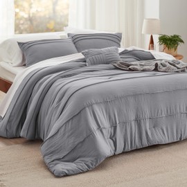 Bedsure Queen Comforter Set - 4 Pieces Pinch Pleat Bed Set, Grey Boho Bedding for All Season, 1 Soft Comforter, 2 Pillowcases, 1 Decorative Pillow