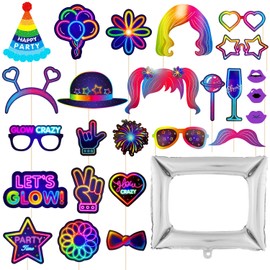 25 Pieces Photo Booth Props, 1 Piece Photo Frame Balloons, Neon Pattern, Funny Selfie Props, Party Decorations, Party Supplies, Birthday Props