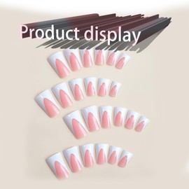 French Tips Press on Nails with Duck Designs, Glossy White Fake Nails Duck Curve Full Cover Acrylic Nails Cute Duck Feet Medium Length False Nails X Glue Stick on Artificial Fingernails for Women