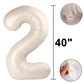40 Inch Milk White Balloon Number 2 Balloon,Number Balloons Big Giant Jumbo Number 2 Foil Mylar Balloons for 12th Birthday Party Anniversary Events,Wedding Anniversary Party Decorations