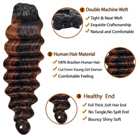 Renewgirl Human Hair Bundles Ombre Loose Deep Wave Bundles with HD Lace Closure Human Hair 12 14 16+12inch 1B/30 Two Tone Brown Colored Sew in Quick Weave Bundles