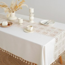 AMZALI Textured Tablecloth, Rectangle Table Cloth Cotton Linen Wrinkle Free Anti-Fading Crochet Tablecloths Dust-Proof Table Cover for Dining (Rectangle/Oblong, 55''x98'')