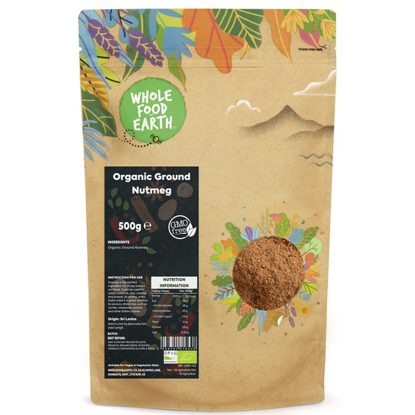 Whole Food Earth® - Organic Ground Nutmeg 500 g | GMO Free | Certified Organic