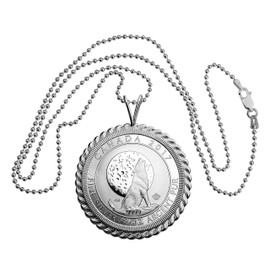 2017 Canada .9999 Fine Silver 3/4 Oz Argent Pur 2 Dollars Bullion Coin Solid 925 Sterling Silver Necklace NEW - Howling Wolf Moon