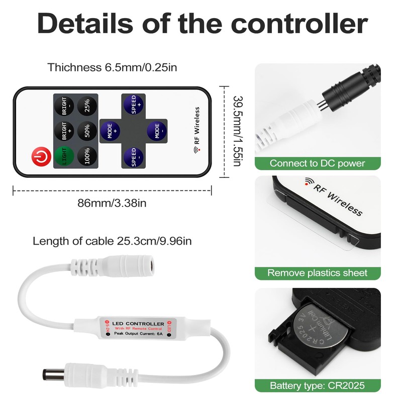 RGBZONE 2 Pack Mini RF LED Dimmer, Single Color Controller