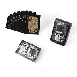 yaocoral 2 Pack Skull Black Playing Cards Waterproof Poker Cards Plastic Black Foil Playing Cards Highly Flexible,2 Decks of Cards with Bag(Silver)
