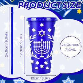 20 Pcs Hanukkah Plastic Cups with Lids and Straws Bulk 24oz Reusable Hanukkah Cups Hot and Cold Drinks Jewish Chanukah Plastic Tumblers Hannukah Party Drinking Cups Hanukkah Party Decorations