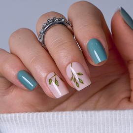 Curvlife Press on Nails Acrylic Fake Nails with Design Full Cover False Nails for Women Reusable Nail Kit with Nail Glue Adhesive Tabs Nail File (Lucky Clover)