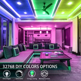 MY BEAUTY LIGHT RGB LED Strip Lights, 32.8ft, 32768 DIY Colors, Self-Adhesive, Flexible, UL Approved