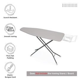 Encasa Homes Replacement Ironing Board Cover with Extra Thick Pad, Plain Colors, Elasticated, (Fits Standard Large Boards of 54"x15") Heat Reflective, Scorch Resistant, Heavy Duty - Light Grey