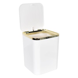 Mini Trash Can with Lid - 2 L Pop Up Wastebasket for Bathroom Vanity, Desktop, Coffee Table - Dispose of Cotton Rounds, Makeup Sponges, Tissues (White)