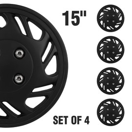 Black 15" Hubcaps for Toyota Camry for Nissan for Mazda etc Set of 4, Wheel Rim Cover ABS Material Replacement