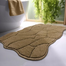 Beige Bath Mat, 20x32 Soft Microfiber Bathroom Mat for Shower Tub Sink, Non Slip Cute Mossy Absorbent Bathmat Machine Washable