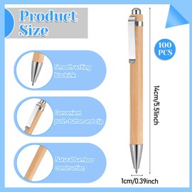 100 Bamboo Pens Bulk Wooden Retractable Ballpoint Pen Black Ink 1mm