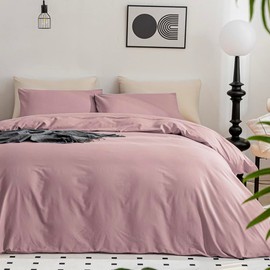 JELLYMONI Cotton Duvet Cover Twin Size - 100% Washed Cotton Linen Like Textured Comforter Cover, 2 Pieces Breathable Soft Bedding Set with Zipper Closure (Dusty Pink, Twin 68"x90")