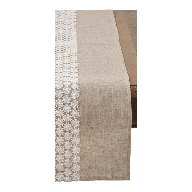 Saro Lifestyle Lace Daisy Table Runner, Natural, 16" x 72"