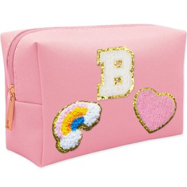 Boutikpro - Bolsa de maquillaje preparada de piel sintética impermeable para lápices, bolsa de cosméticos con corazón de sonrisa, arco iris, bonita bolsa de maquillaje de viaje, suministros escolares para niñas y mujeres, B, arco iris, corazón, Preppy