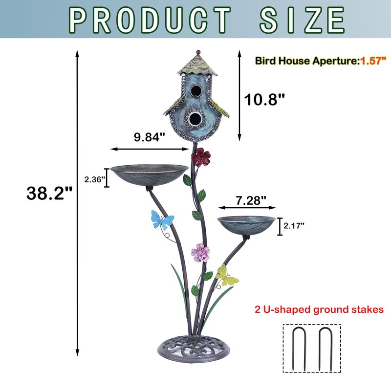 38" H Birdbaths for Outdoors,Metal Bird Feeder and Bird Houses