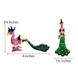 ChangThai Design Tiny 4" Red Green Tail Down Peacock Figurine - Miniature Hand Blown Painted Glass Peafowl Peahen Colorful Birds Wild Animals Cute Crystal Decorative Collectible Figures Décor Gifts