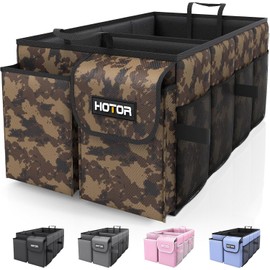 HOTOR Trunk Organizer - Foldable Car Organizer for SUVs & Sedans Storage | Sturdy Car Organization for Men & Women, Car Accessories, Tools, Brown