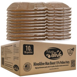 HIVE ALIVE Pollen Patty for Honey Bees – 10lb (10x1lb) Pollen Patties and Bee Food for Spring with 15% Real USA Pollen, Seaweed and Amino Acids to Support Brood and Colony Health