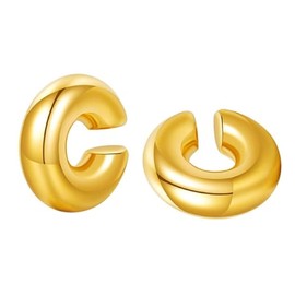 Jumcew Chunky Gold Ear Cuffs Earrings Non Piercing Hollow Lightweight Thick Open Hoops Earrings Hypoallergenic Round Huggie Clip On Cartilage Wrap Cuff Earrings for Women Gold