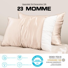 PROMEED 23 Momme Silk Pillowcase 2 Pack with Zipper, 3rd Gen Grade 6A+ 100% Mulberry Silk Pillow Case Set of 2, Cooling Pillow Cases for Hot Sleepers (Queen 20"x30", Champagne)