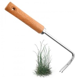 Stainless Steel Weed Picker and Puller, Manual Weed Removal Tool with Wooden Handle, Garden Weed Pulling Tool for Grabbing, Digging, and Transplanting