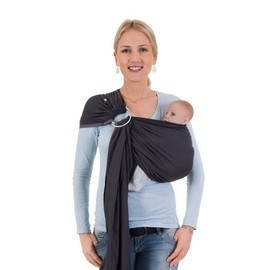 Hoppediz Ring-Sling, Baby-Tragetuch ab Geburt, 100 % schadstoffgeprüfte Baumwolle, Design London grau
