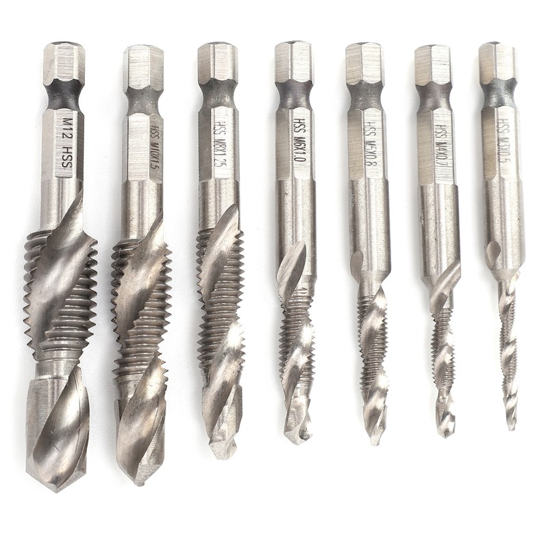7Pcs Tap Set 1/4 Hex Shank Metric Drilling and Tapping